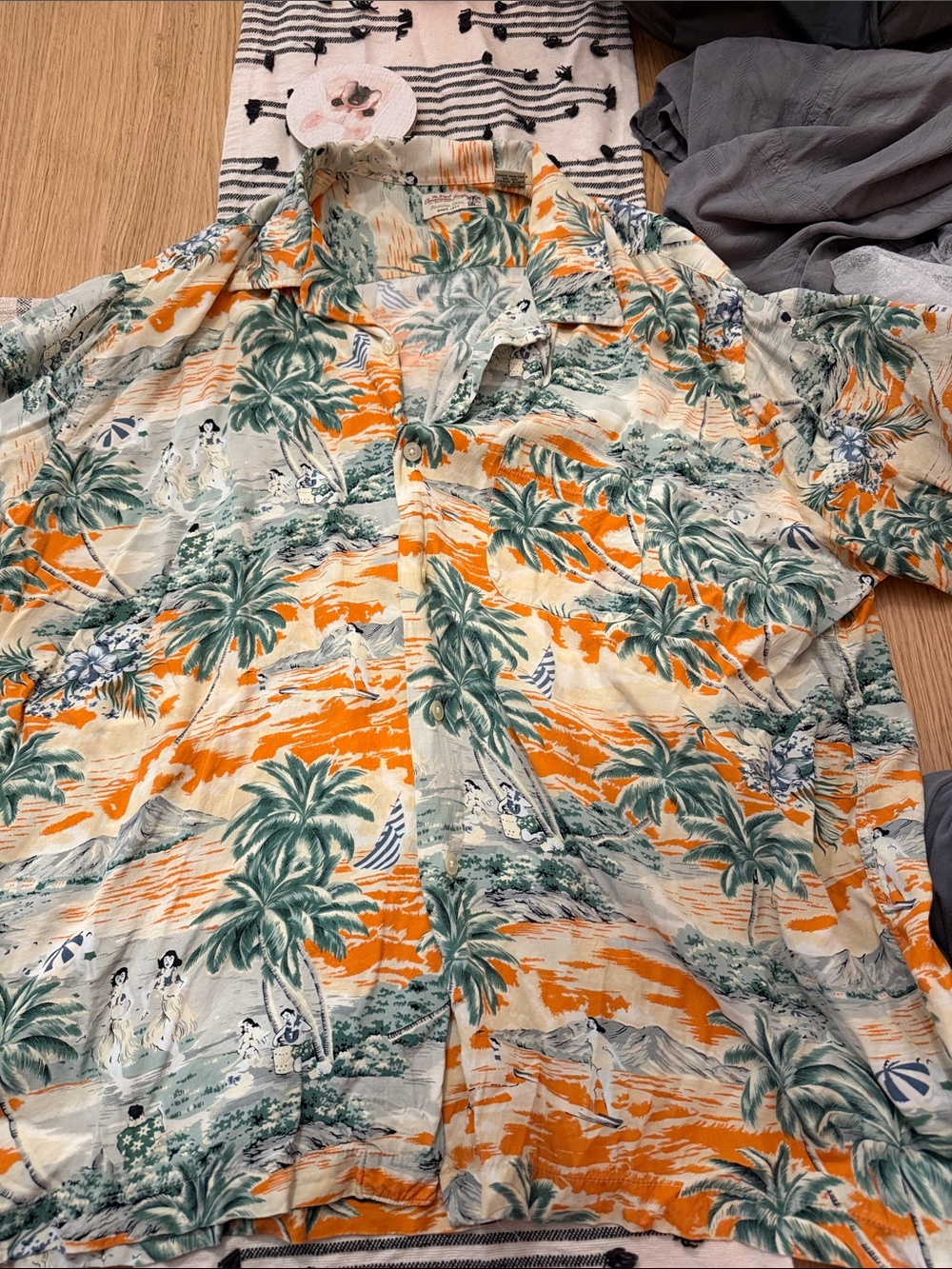 American Eagle Outfitters Orange & Green Tropical Camp Shirt